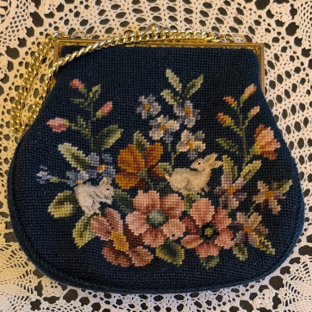 Floral Embroidered Women Bag with Gold Chain - Picture 1 of 5